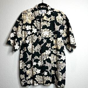 Bluewater Wear Hawaiian Fishing Shirt XL Black Cotton Sailfish Aloha Button Up